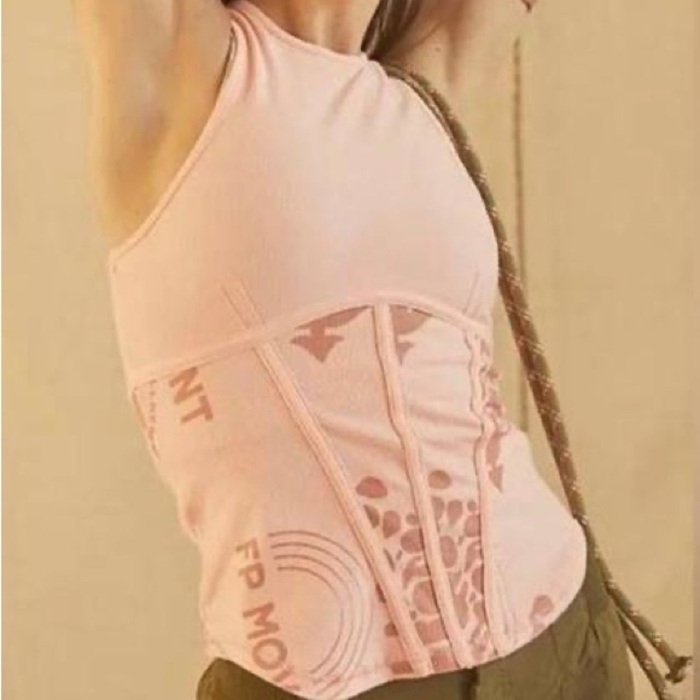 NWOT Free People Movement Peach Printed Headstart Corset Tank Top